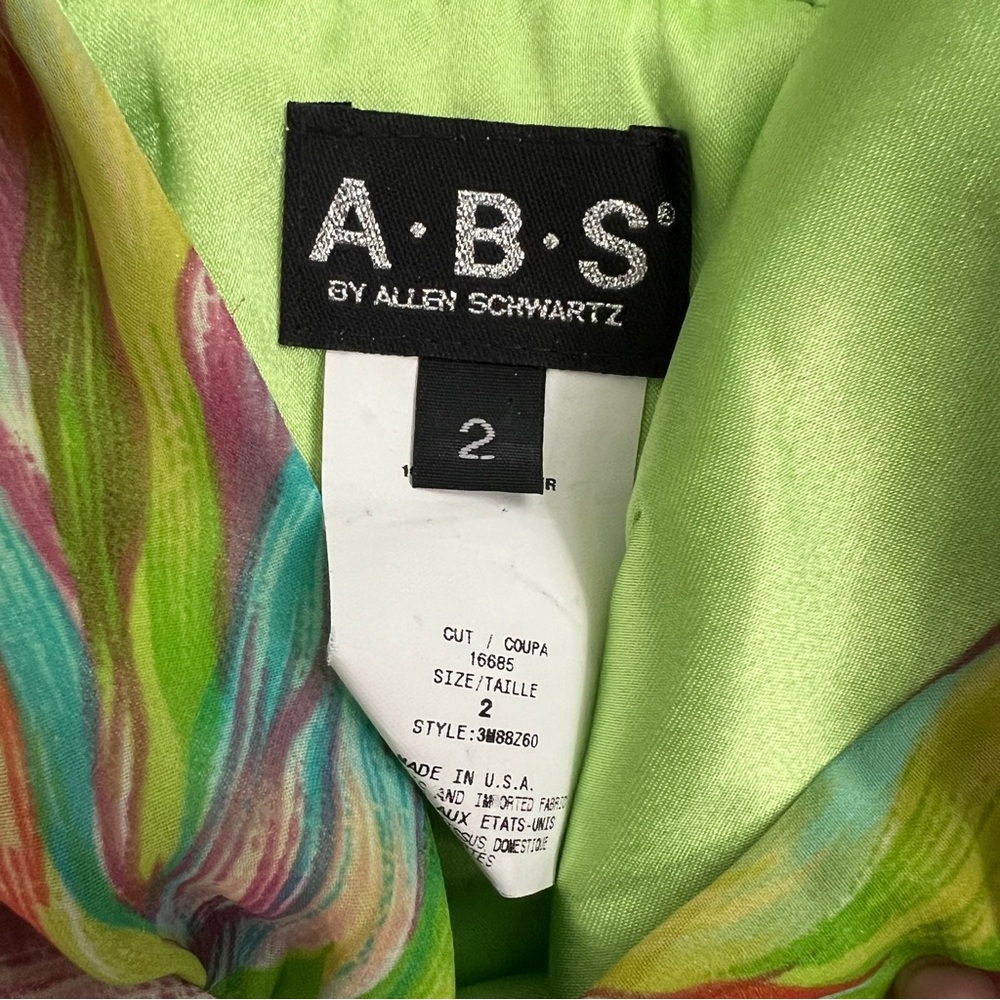VTG ABS Allen Shwartz Fit & Flare Dress Size 2 Colorful Floral Ruched Fairy 80s - Picture 2 of 11